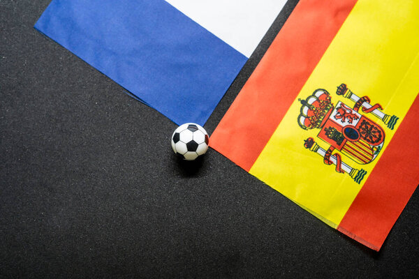 France vs Spain, Football match with national flags
