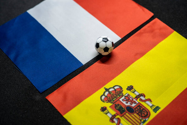 France vs Spain, Football match with national flags