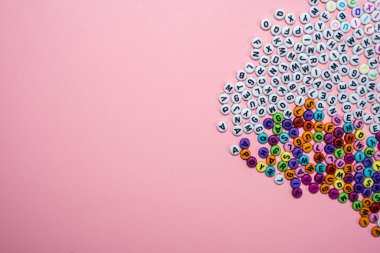 sweet multicolored alphabet background. Isolated, Flat Lay, Copy space, top view, space for text.