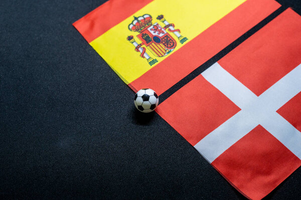 Spain vs Denmark, Football match with national flags