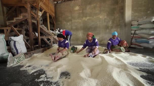 Cianjur Indonesia October 2015 Pekerja Yang Bekerja Penggilingan Padi Tradisional — Stok Video