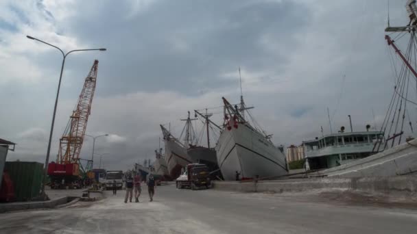 Sunda Kelapa Jakarta Indonesia January 2017 Aktivitas Sibuk Timelapse Pelabuhan — Stok Video