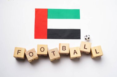 United Arab Emirates flag with football title and white background. football concept clipart
