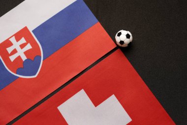 İsviçre Slovakya 'ya karşı, ulusal bayraklarla futbol maçı