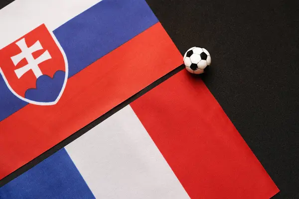 Slovakya Fransa 'ya karşı, ulusal bayraklarla futbol maçı