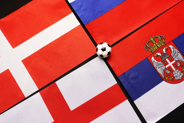 Danimarka, İngiltere, Slovenya ve Sırbistan bayrağı. konsept grup futbol
