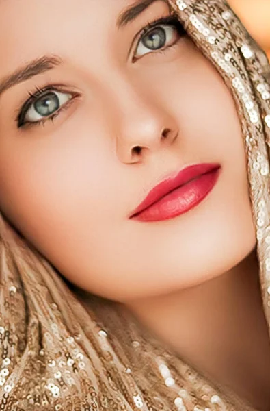 Schönheit Luxusmode Und Glamour Frau Gold Porträt — Stockfoto