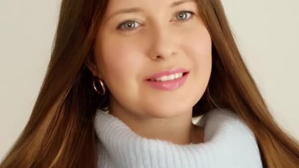 Otoño Moda Invierno Prendas Punto Hermosa Mujer Con Suéter Punto — Vídeos de Stock