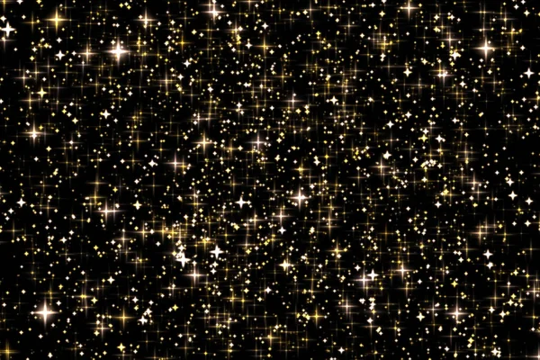Altın Bayram Parıltısı Işıltılı Örtüsü Yıldızlar Siyah Zemin Üzerinde Sihirli — Stok fotoğraf