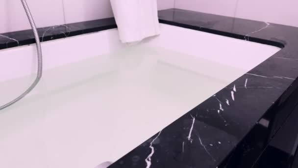 Design Interiores Materiais Decoração Luxo Mármore Preto Banheiro Azulejos Cinco — Vídeo de Stock