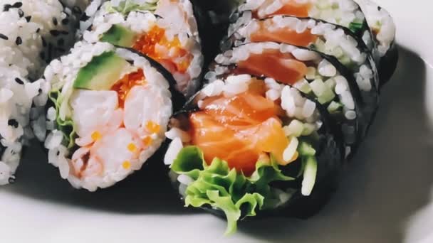 Еда Диета Японские Суши Ресторане Азиатская Кухня Качестве Еды Обед — стоковое видео