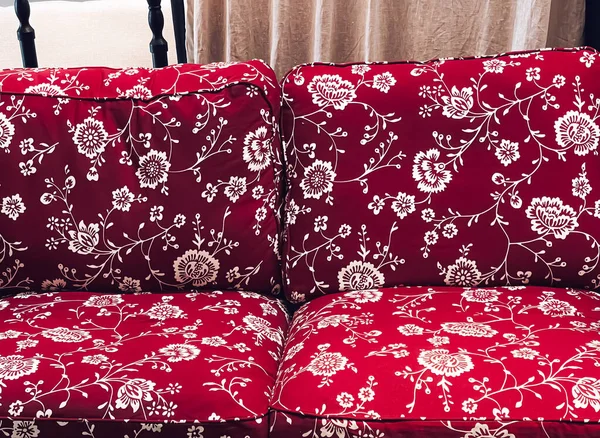 Home decor and interior design, sofa with floral fabric pattern in living room, upholstery close-up