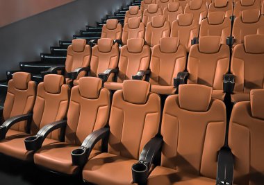 Sinema ve eğlence, TV şovu için boş kahverengi sinema koltukları ve film endüstrisi markalaşması