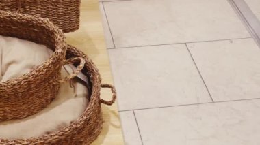 Ev dekorasyonu ve sürdürülebilir marka konsepti. Kitlesel market alışveriş merkezinde ev eşyaları, mobilya ve iç tasarım dekorasyon ürünlerinin çevre dostu lüks koleksiyonu. Yüksek kalite 4k