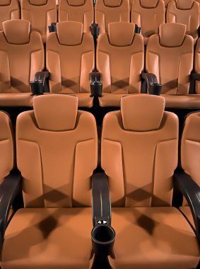 Sinema ve eğlence, TV şovu için boş kahverengi sinema koltukları ve film endüstrisi markalaşması