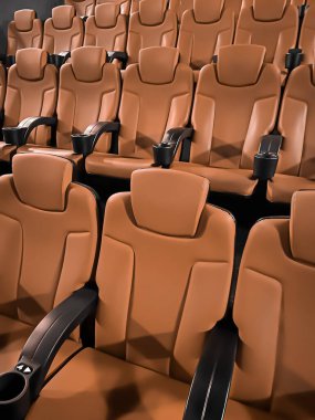 Sinema ve eğlence, TV şovu için boş kahverengi sinema koltukları ve film endüstrisi markalaşması