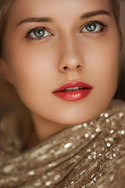 Beleza Moda Luxo Glamour Bela Mulher Vestida Ouro Retrato — Fotografia de Stock