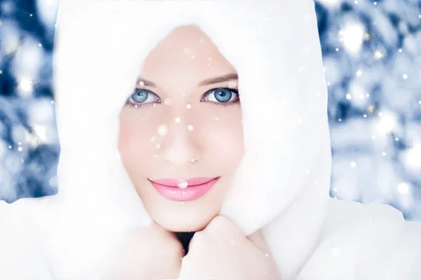 Happy Holidays Lifestyle Winter Fashion Beautiful Woman Wearing White Fluffy — Stock Photo, Image