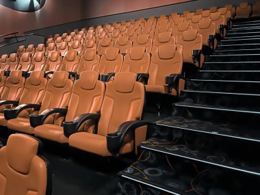 Sinema ve eğlence, TV şovu için boş kahverengi sinema koltukları ve film endüstrisi markalaşması