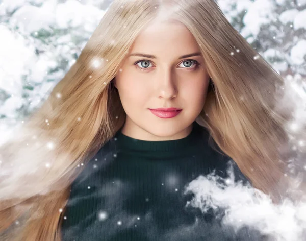 Vinter Skönhet Jul Och Glad Semester Vacker Kvinna Med Lång — Stockfoto