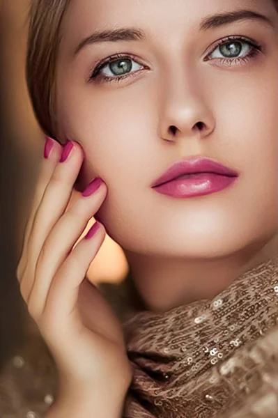 Beauté Maquillage Glamour Portrait Visage Belle Femme Avec Manucure Maquillage — Photo