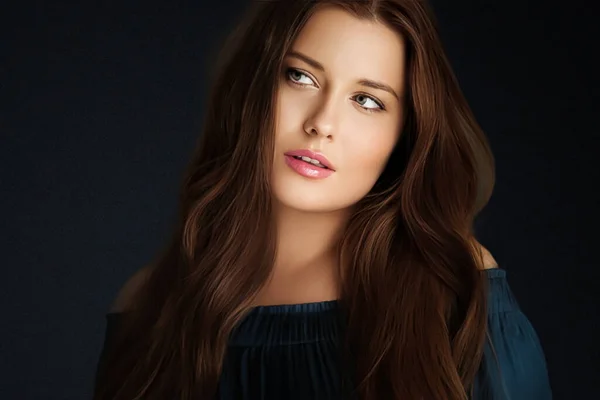 Piękno Makijaż Pielęgnacja Skóry Portret Pięknej Kobiety Długą Fryzurą Czarnym — Zdjęcie stockowe