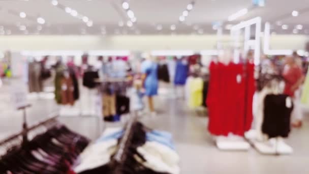Divat Kiskereskedelem Üzlet Elmosódott Belső Kilátás Ruházati Bolt Luxus Bevásárlóközpont — Stock videók