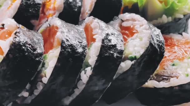 Jedzenie Dieta Japońskie Sushi Restauracji Kuchnia Azjatycka Jako Posiłek Obiad — Wideo stockowe