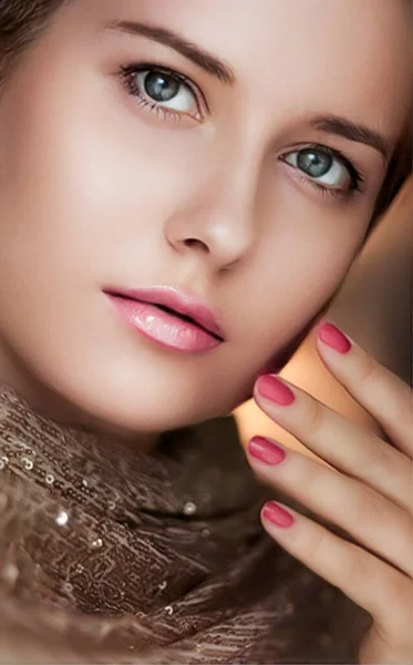 Belleza Maquillaje Glamour Retrato Facial Mujer Hermosa Con Manicura Maquillaje — Foto de Stock
