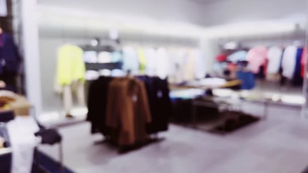 Moda Varejo Loja Vista Interior Borrada Loja Roupas Shopping Luxo — Vídeo de Stock