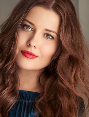 Güzellik ve kadınlık, uzun saç stili ve doğal portresi olan güzel bir kadın.