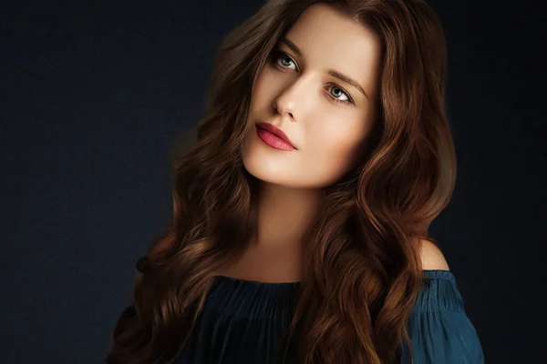 Beauty Makeup Skincare Face Portrait Beautiful Woman Long Hairstyle Black — Stock Photo, Image