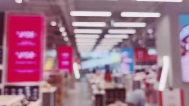 Moda Varejo Loja Visão Interior Borrada Loja Calçados Shopping Luxo — Vídeo de Stock