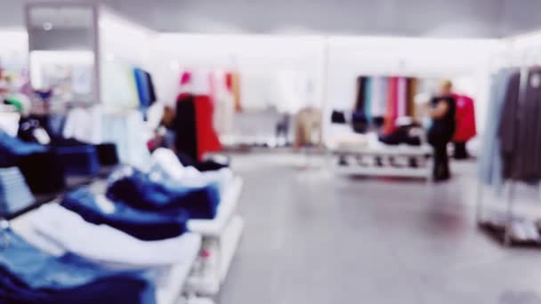 Mode Detailhandel Winkel Wazig Interieur Uitzicht Van Kleding Kledingwinkel Luxe — Stockvideo