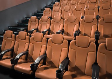 Sinema ve eğlence, TV şovu için boş kahverengi sinema koltukları ve film endüstrisi markalaşması