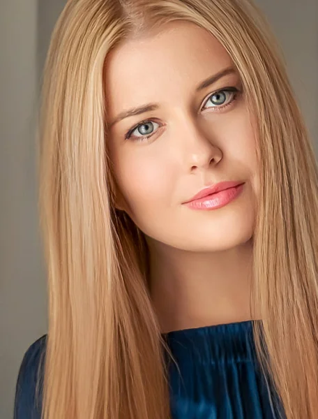 Piękno Kobiecość Piękna Blondynka Długimi Blond Włosami Naturalny Portret Zbliżenie — Zdjęcie stockowe