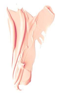 Pastel turuncu güzellik kumaşı, cilt bakımı ve makyaj malzemesi örneği dokusu beyaz arka planda izole edilmiş, makyaj lekesi, krem kozmetik lekesi veya boya fırçası darbesi yakın çekim