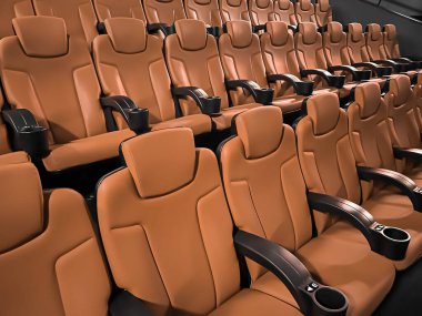 Sinema ve eğlence, TV şovu için boş kahverengi sinema koltukları ve film endüstrisi markalaşması