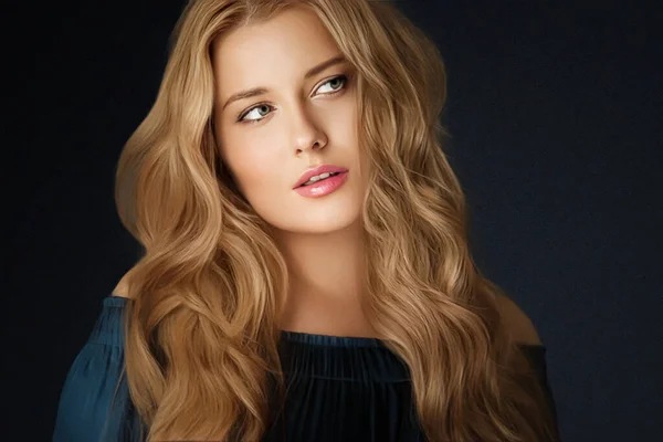 Beauty Makeup Skincare Face Portrait Beautiful Woman Long Hairstyle Black — Stock Photo, Image