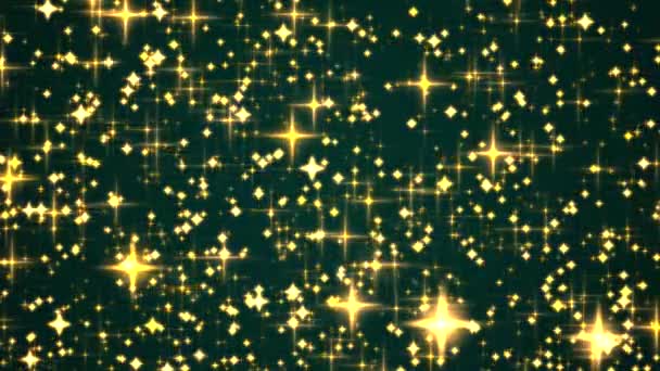 豪華な 魔法と幸せな休日の背景 黄金の輝く輝き 星とお祝いの緑の背景テクスチャ 金の星の塵粒子 魅力と休日のデザインに魔法の輝き 高品質4K — ストック動画