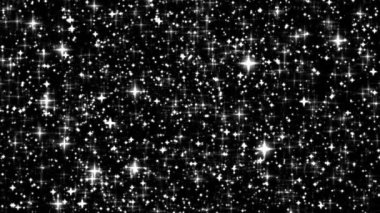 Gümüş bayram parıltısı ve ışıltılı örtüsü, VFX yıldızları ve siyah arka planda sihirli parıltı dokusu, yıldızlı uzay gecesi olarak yıldız tozu parçacıkları, tatil tasarımı için lüks ve cazibe. Yüksek kalite 4k