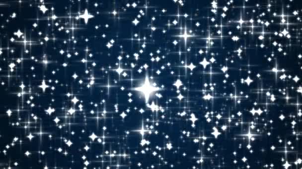 欢乐的假日背景 银光闪闪的光芒 深蓝色背景下的星星和迷人的光芒 星尘飞扬的夜空 迷人的魅力和节日的设计 — 图库视频影像