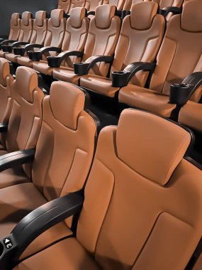 Sinema ve eğlence, TV şovu için boş kahverengi sinema koltukları ve film endüstrisi markalaşması