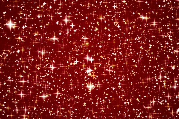 快乐的假日背景 金色的闪光 金色的星星 迷人的光芒 新年和情人节的节日设计 衬托着节日的红色背景 — 图库照片