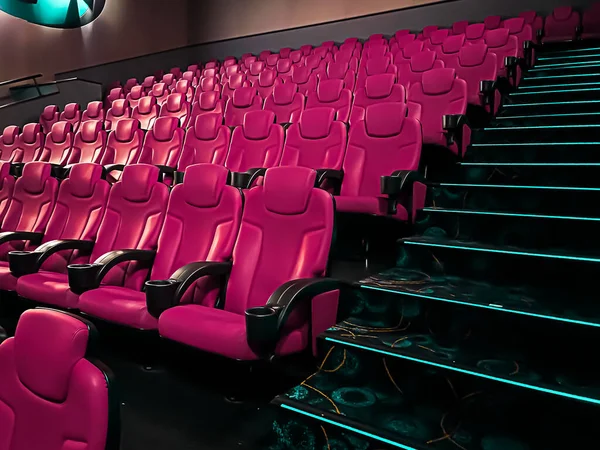 Cinema Entertainment Empty Pink Movie Theatre Seats Show Streaming Service — Stock fotografie
