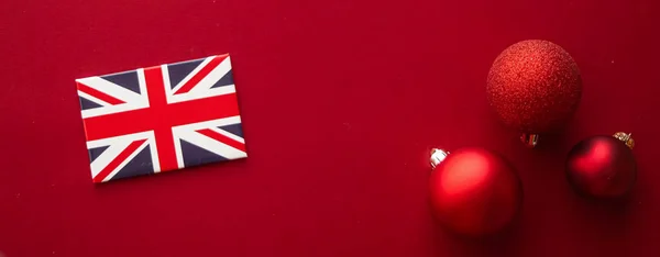 Tradición Navideña Reino Unido Felices Fiestas Planas Bandera Británica Adornos — Foto de Stock