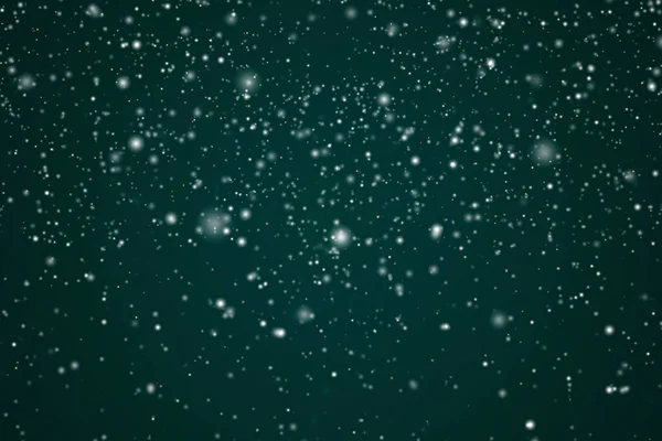 Zimowe Wakacje Zimowe Tło Biały Śnieg Padający Świąteczne Zielone Tło — Zdjęcie stockowe