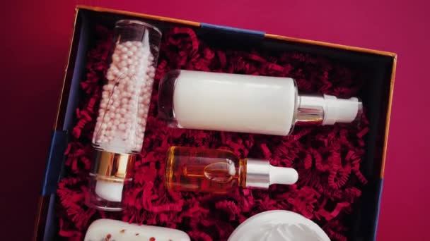 Pacote Assinatura Caixa Beleza Produtos Cuidados Com Pele Luxo Spa — Vídeo de Stock