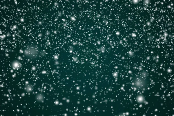 Winter Holidays Wintertime Background White Snow Falling Festive Green Backdrop — Stock Photo, Image