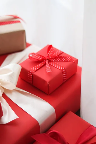 Presentes Natal Dia Boxe Presentes Férias Tradicionais Caixas Presente Xmas — Fotografia de Stock